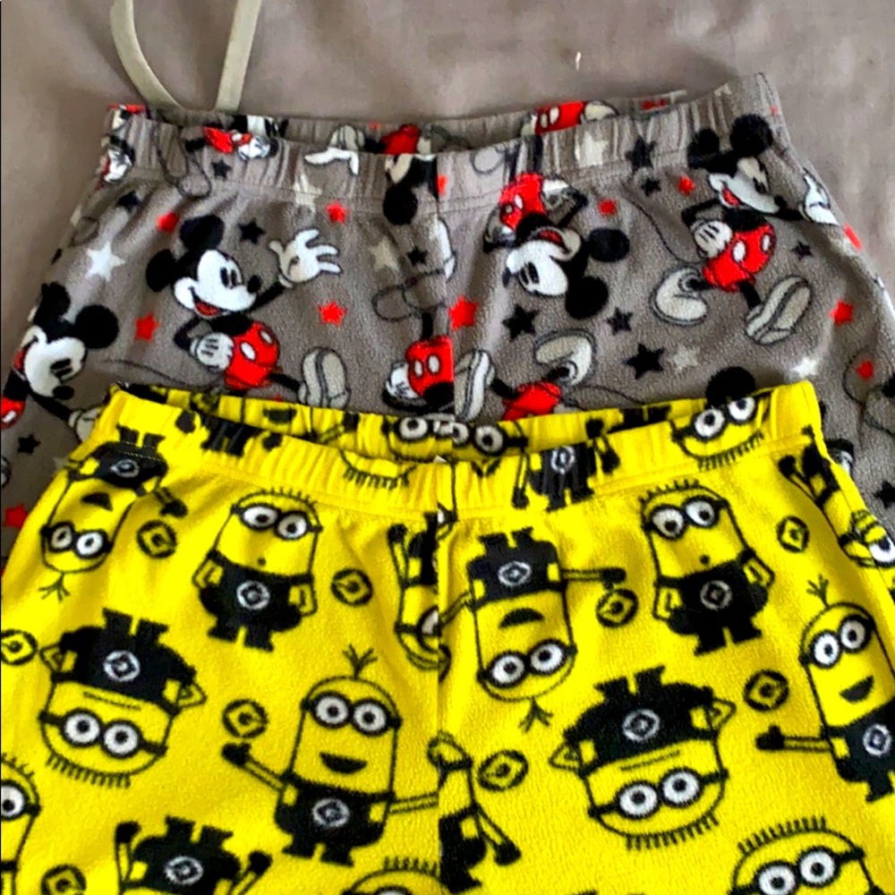 2 pairs of Mickey/Minion fleece pj pants size M